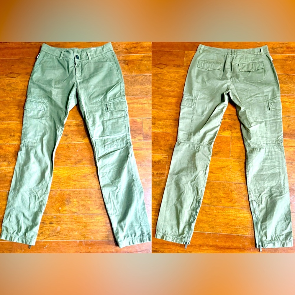 BURBERRY LONDON ZIP ANKLE KHAKI GREEN CARGO PANTS WOMENS SIZE 10
